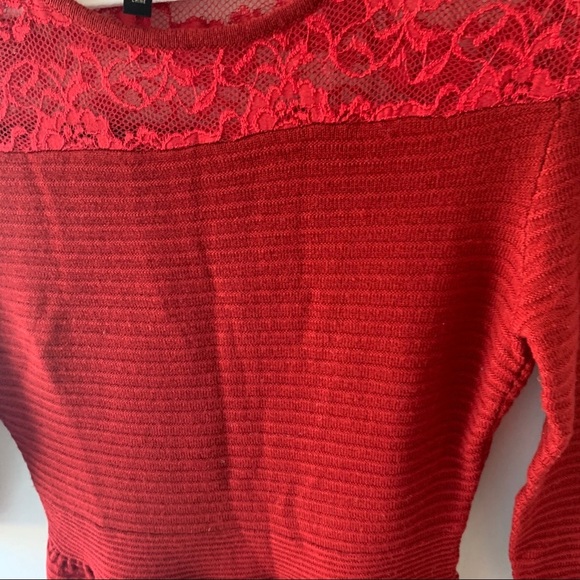 Jessica Simpson Red Sweater Lace Fit & Flare Dress Size Small EUC - Picture 3 of 6